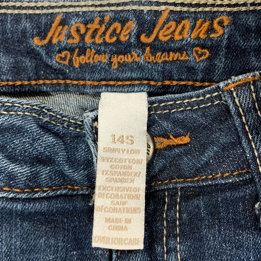 Justice Jeans Cuffed Capri Distressed Stitching Size 14 Slim